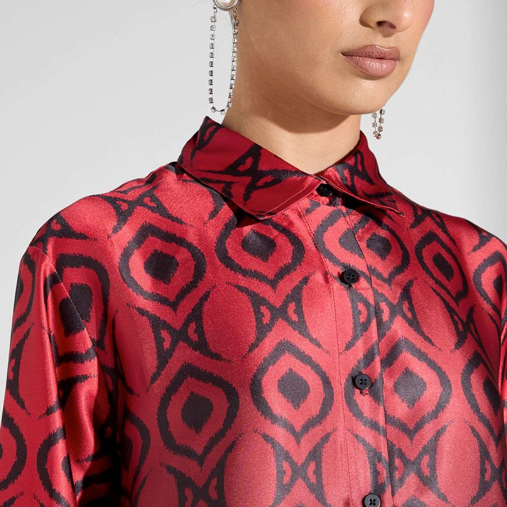 Si Noir - Women' Woven Women Satin Shirt - Red