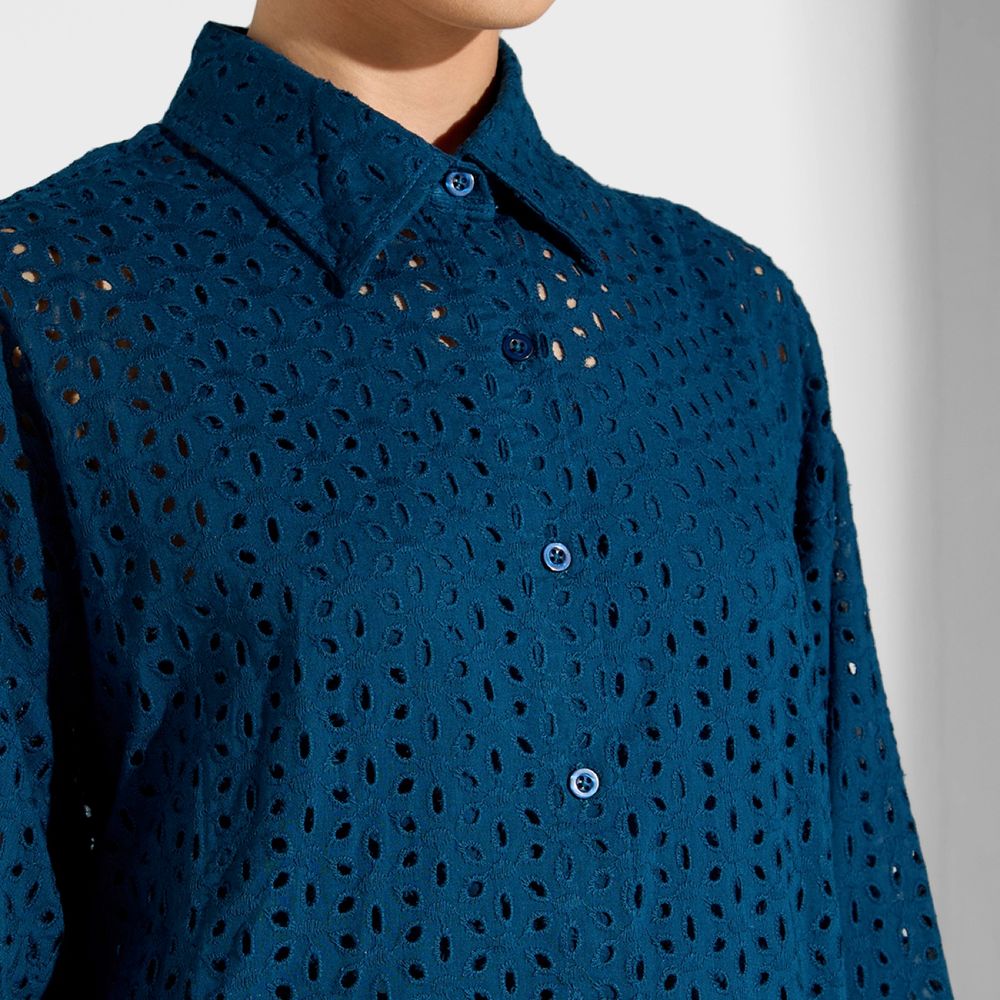 Si Noir - Women' Woven Women Schiffli Tunic - Navy