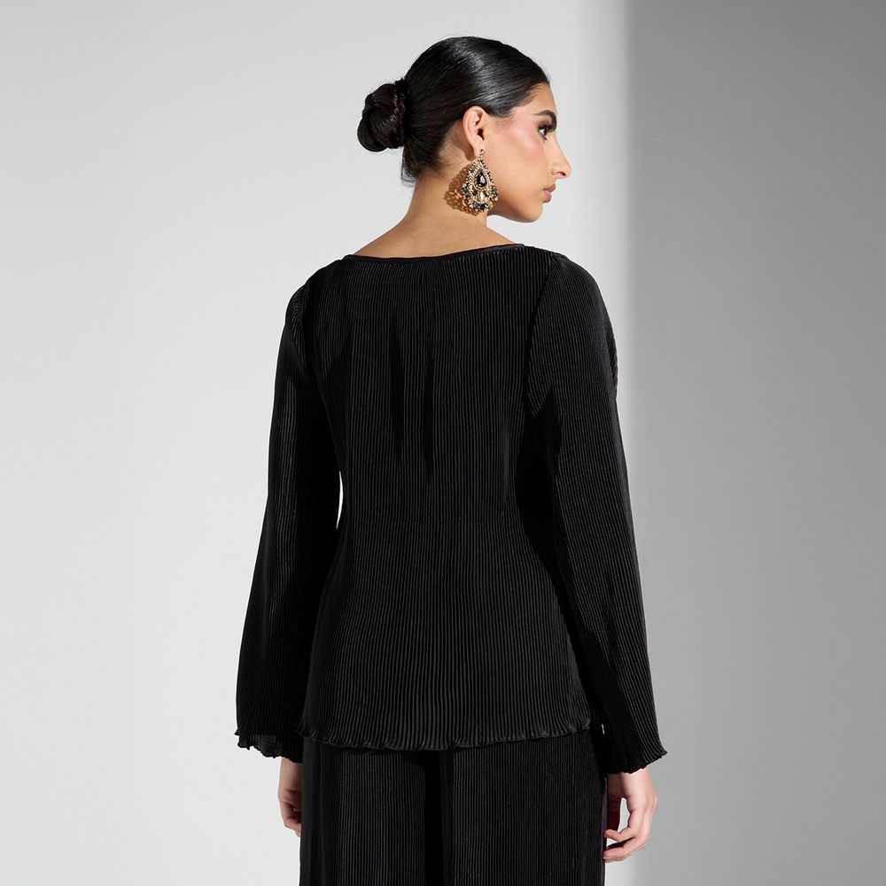 Si Noir - Women' Soft Pleated Top - Black