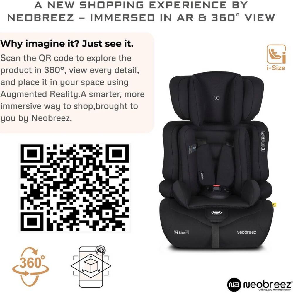 Neobreez i-ELEK 3-in-1 Toddler Car Seat, i-Size, 9m-12Y - Black