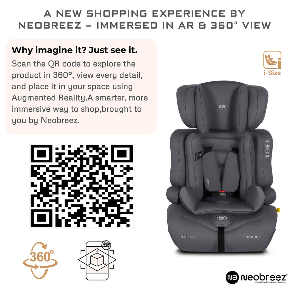 Neobreez i-ELEK 3-in-1 Toddler Car Seat, i-Size, 9m-12Y - Grey