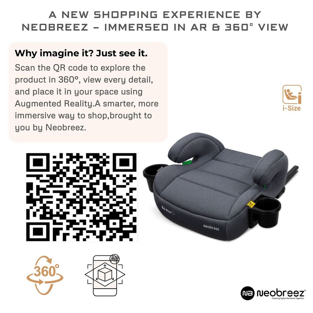 Neobreez - i-SANFARO i-Size Kids Booster Car Seat With ISOFIX Group 2/3 With 2 Cup Holders - Grey