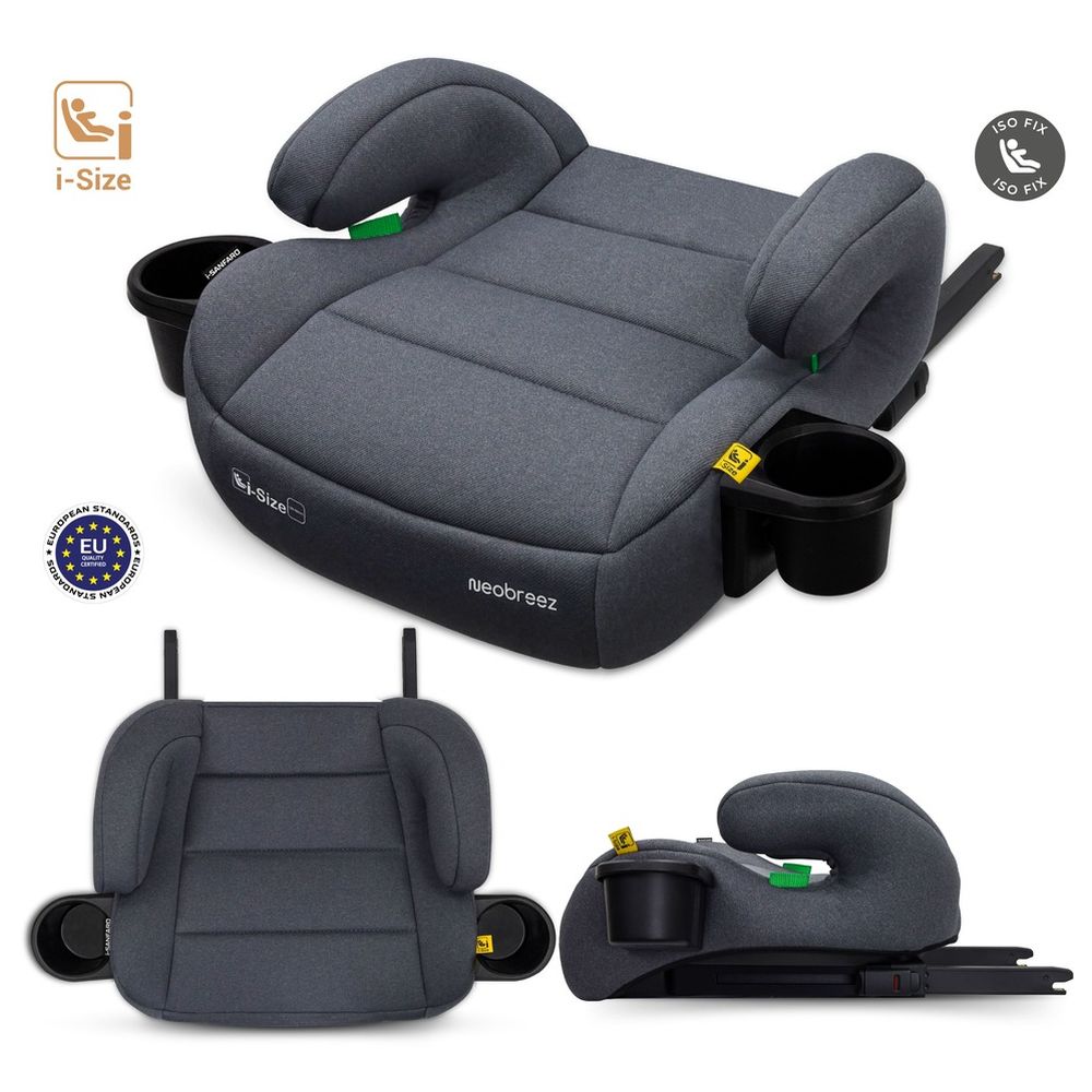 Neobreez - i-SANFARO i-Size Kids Booster Car Seat With ISOFIX Group 2/3 With 2 Cup Holders - Grey
