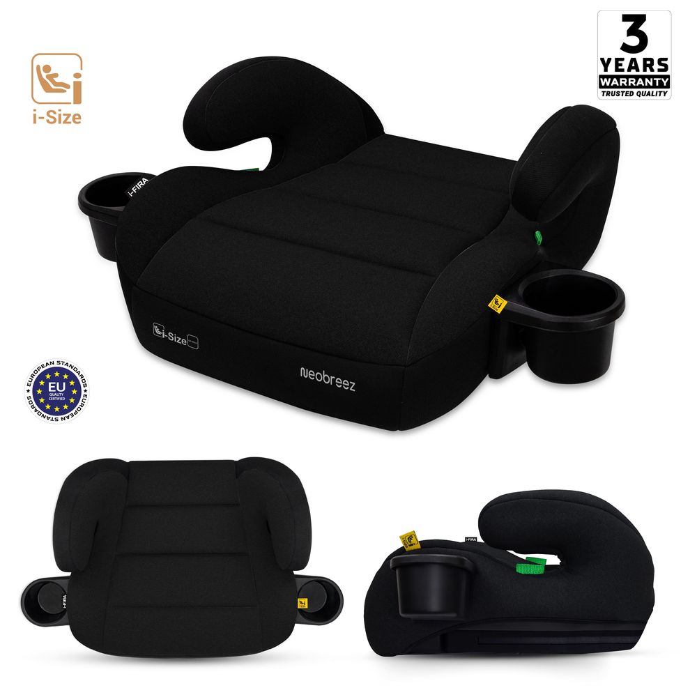 Neobreez - i-FIRA i-Size Kids Booster Car Seat Group 2/3 With 2 Cup Holders - Black