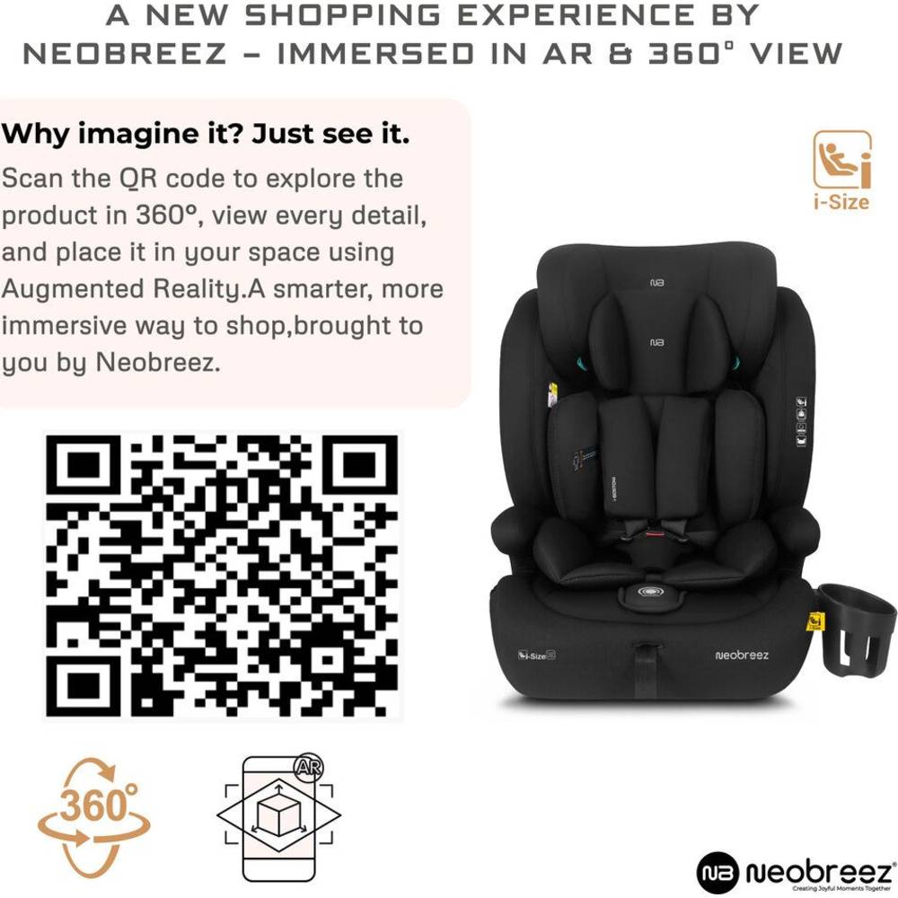 Neobreez i-BOSTONI 3-in-1 Toddler Car Seat, i-Size, 9m-12Y - Black