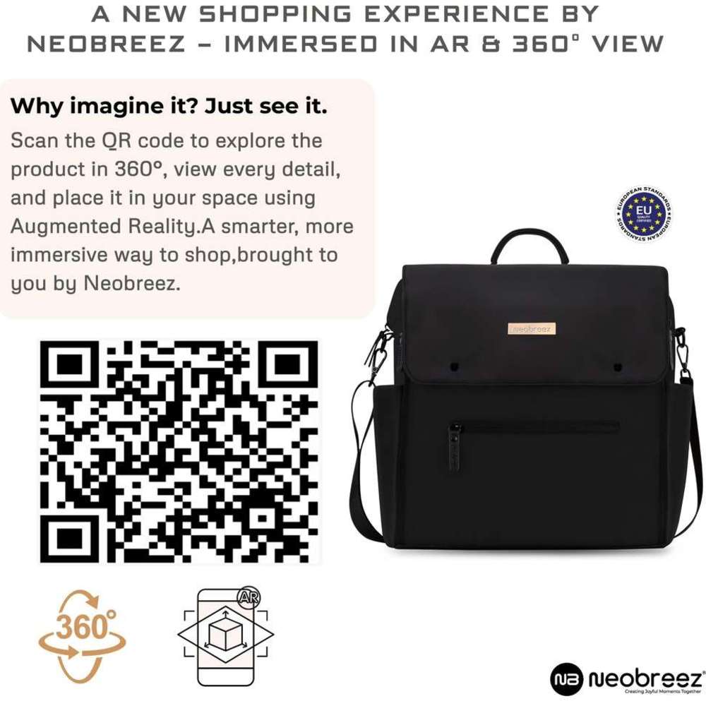 Neobreez Nixe Diaper Backpack 7pc-Set with Changing Mat, Wet Bag &Pouches - Black 