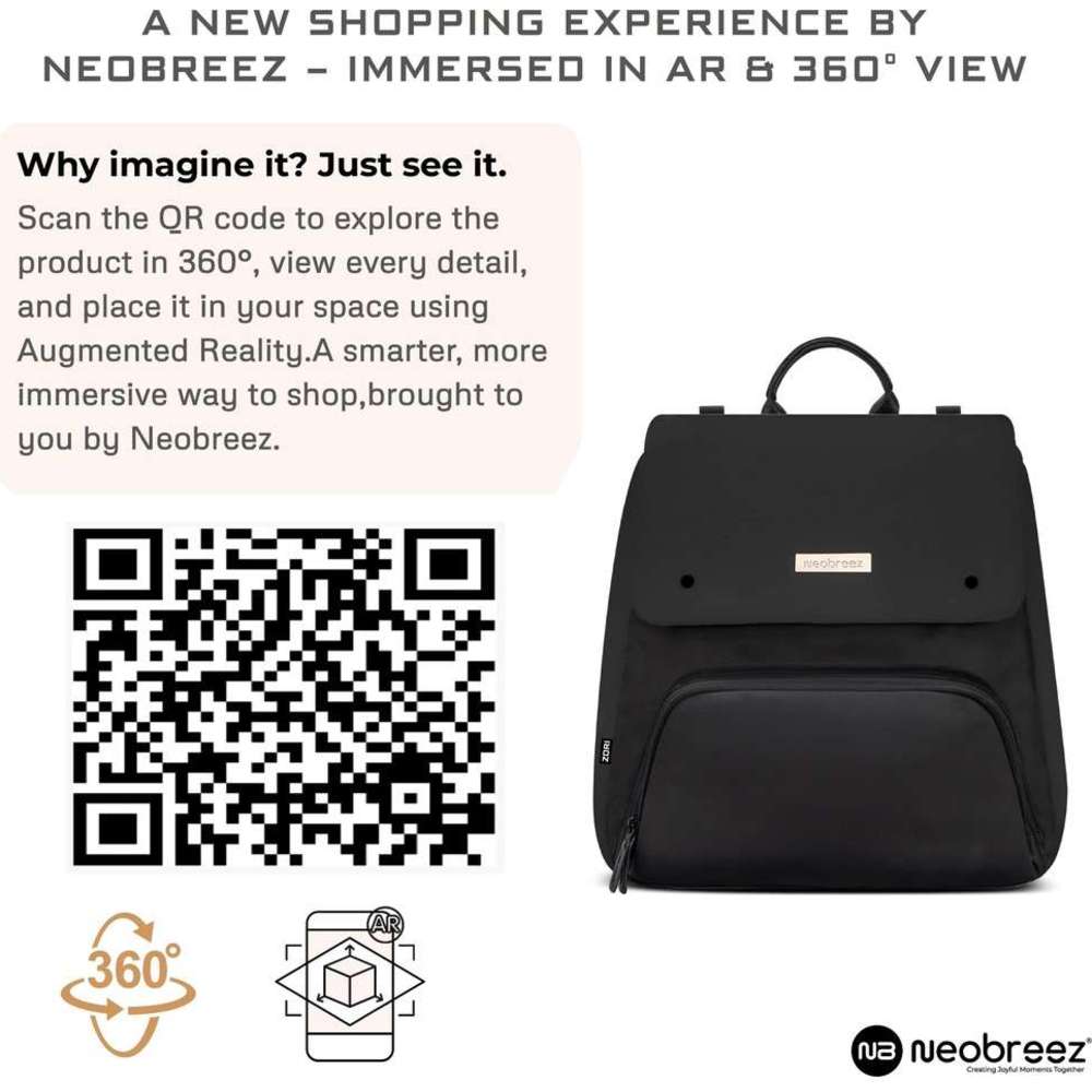 Neobreez Zori Diaper Backpack 7pc-Set with Changing Mat, Wet Bag & Pouches - Black