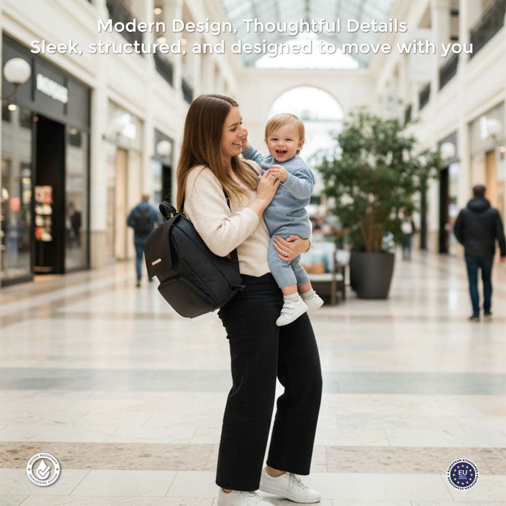 Neobreez Zori Diaper Backpack 7pc-Set with Changing Mat, Wet Bag & Pouches - Black