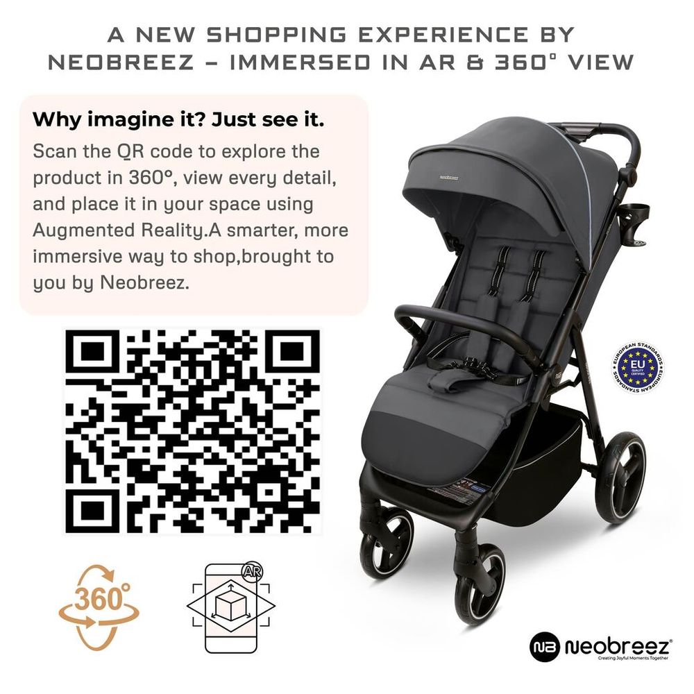 Neobreez - Tetra Lightweight Pushchair Stroller W/ Cup Holder 0-4Yrs - Grey