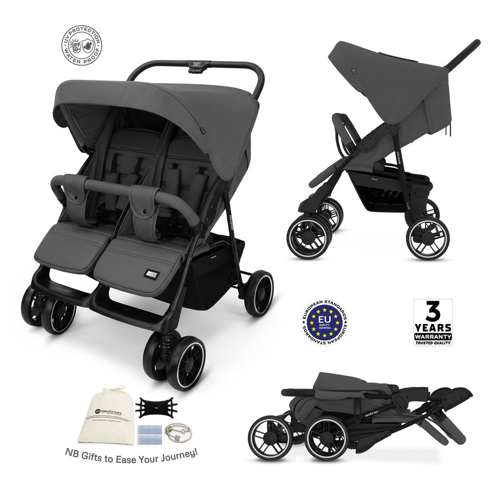 Neobreez - Duadx Double Stroller Twin Stroller - Black Dark Grey