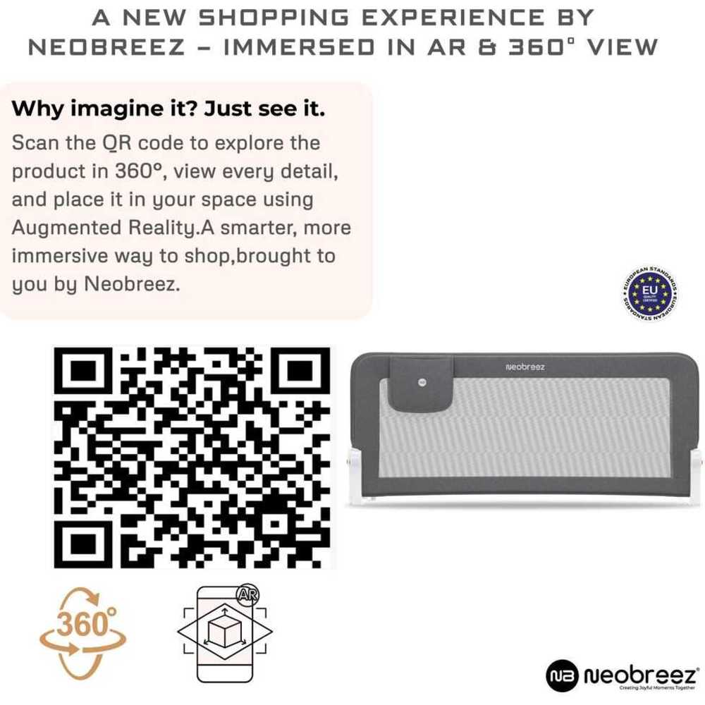 Neobreez Nexx Bed Rail Guard,Foldable Baby/Child Safety Bed Rail - Grey