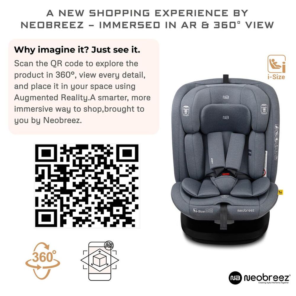 Neobreez - i-Vilo 360-Degree Isofix i-Size Car Seat, All-In-1, 0-12Yrs - Grey