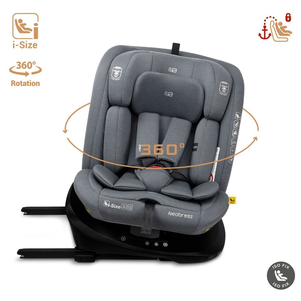 Neobreez - i-Vilo 360-Degree Isofix i-Size Car Seat, All-In-1, 0-12Yrs - Grey