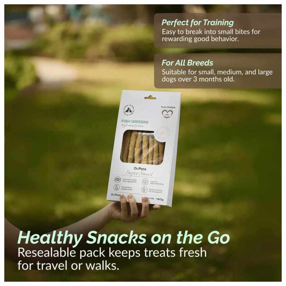 O2 Pets - Super Snack Dog Treats - Fish Grissini - 140 gm