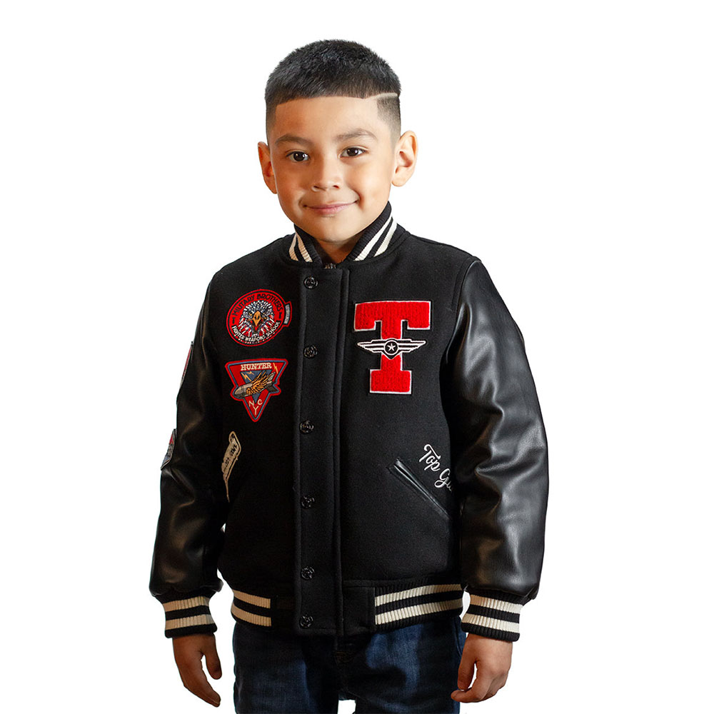 Top Gun - Kids Military Brothers Varsity Jacket - Black