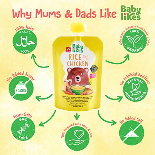 Babylikes - Halal Baby Puree Food Pouch - Rice And Chicken - 130 g - 6 Pcs