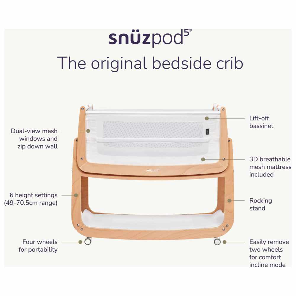 Snuz - SnuzPod 5 Bedside Crib - White