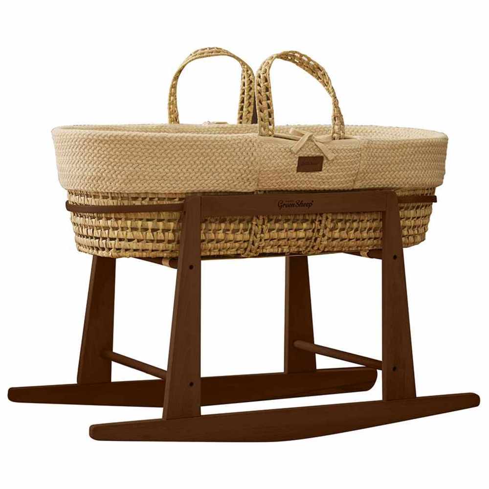 The Little Green Sheep Moses Basket & Rocking Stand Set - Wheat Linen
