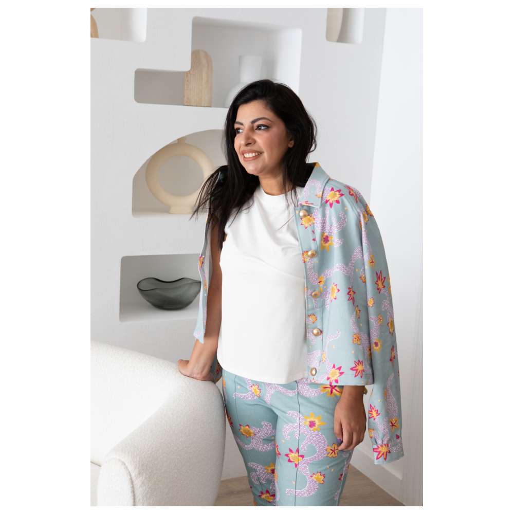 Stylebug - Women's Denim Style Printed Jacket - Blue