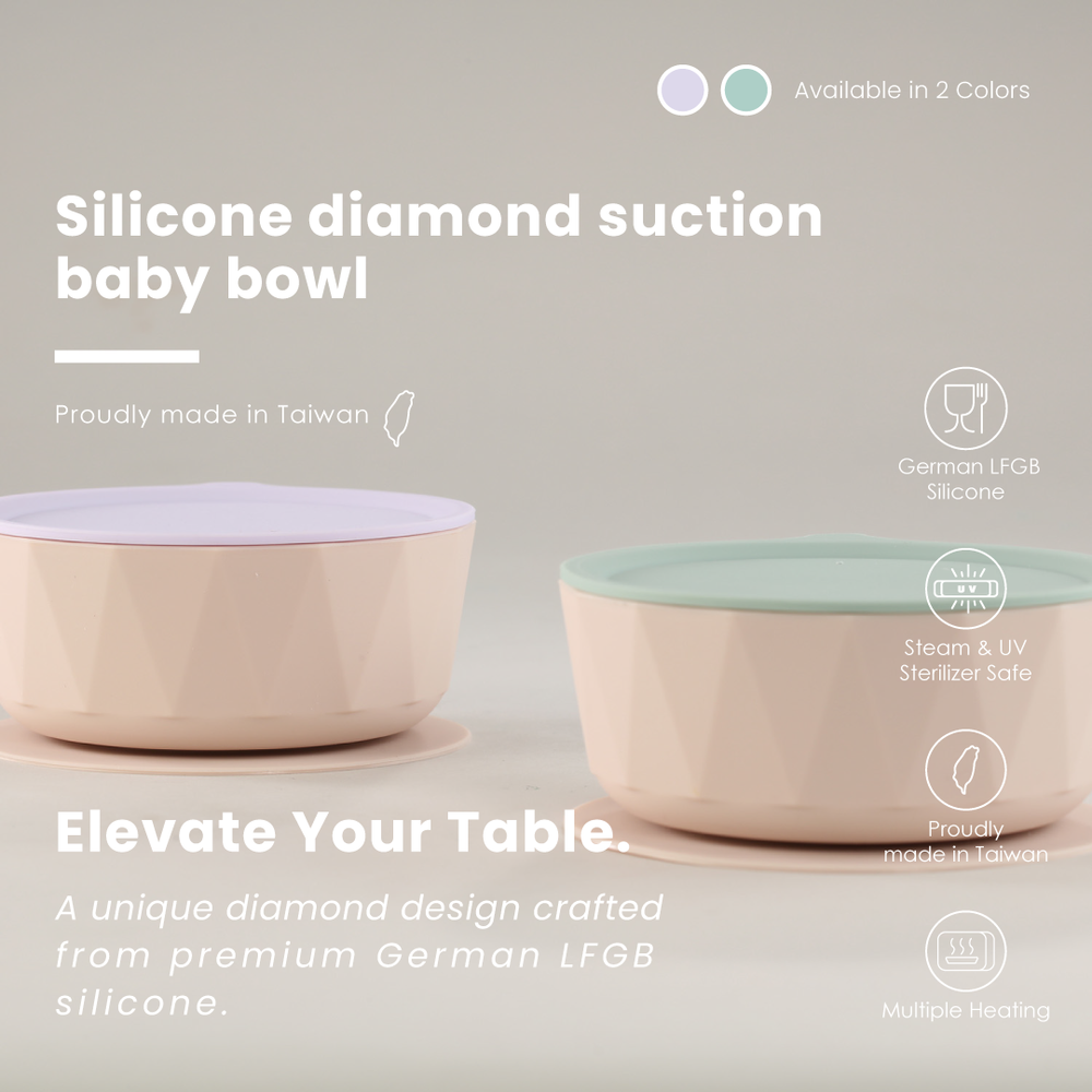 2angels - Diamond Suction Silicone Baby Bowl - Lavender/Latte