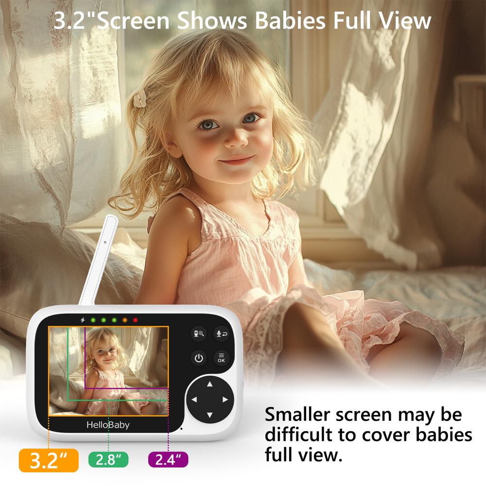 Hello Baby 3.2 Inch LCD Video Baby Monitor 1000 Ft - 2 Way Talk Night Vision