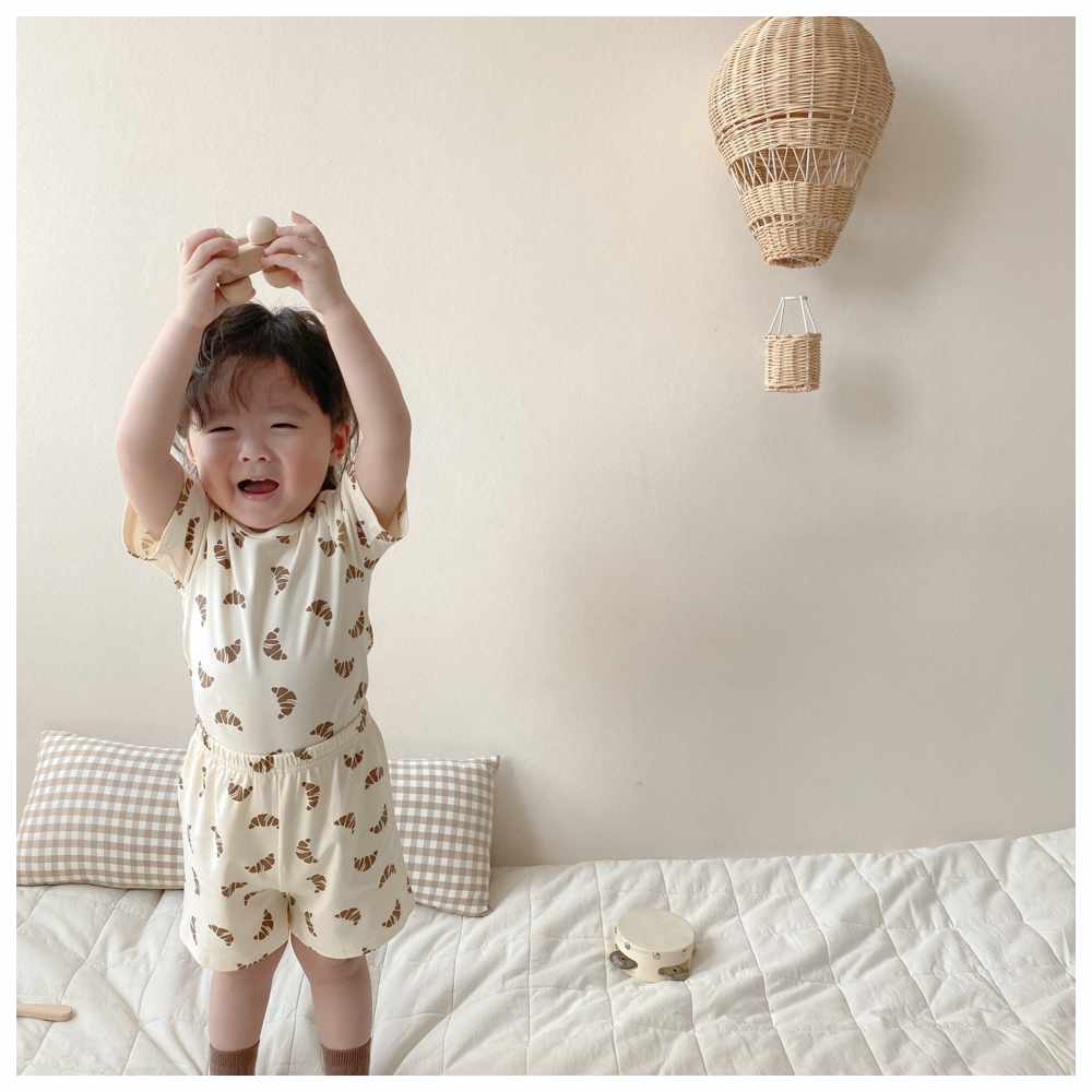 Cherubcare - 2pc-Set - Croissant Print Pyjama Set - White