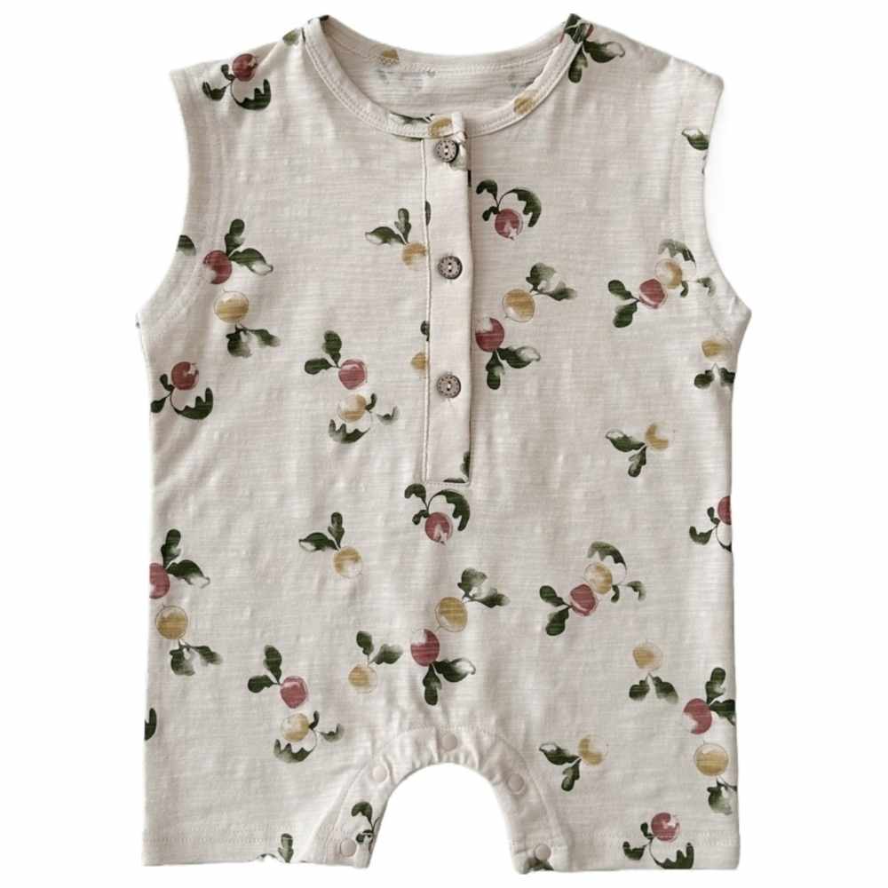 Cherubcare - Sleeveless Carrot Print Baby Romper - Off-White