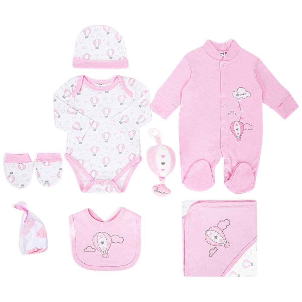 Sunnozy - 8pc-Set - Baby Girl's Balloon Print Matching Set - Pink