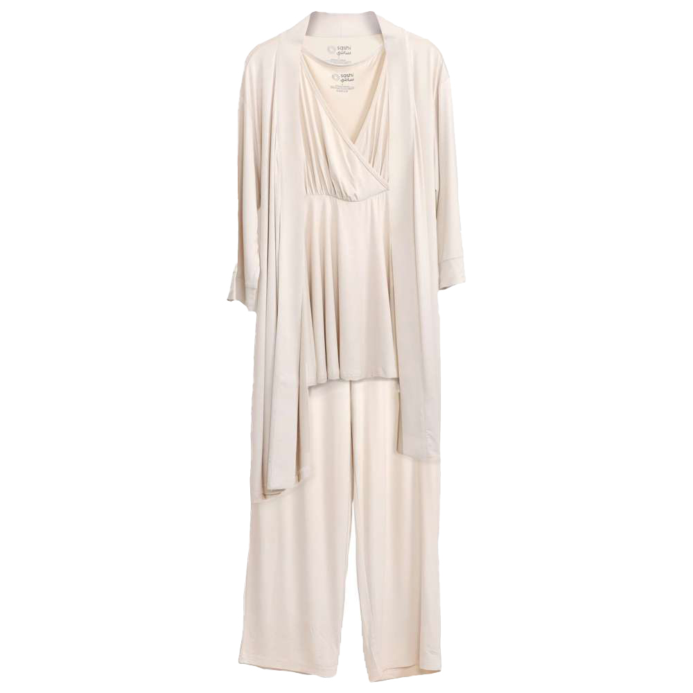 Sashi - 3pc-Set - Mama Comfort Pants, Top & Robe Set - Beige