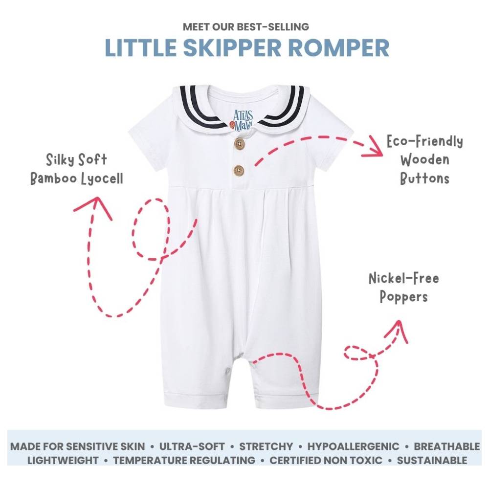 Atlas & Maya - Little Skipper Organic Bamboo Sailor Romper - White
