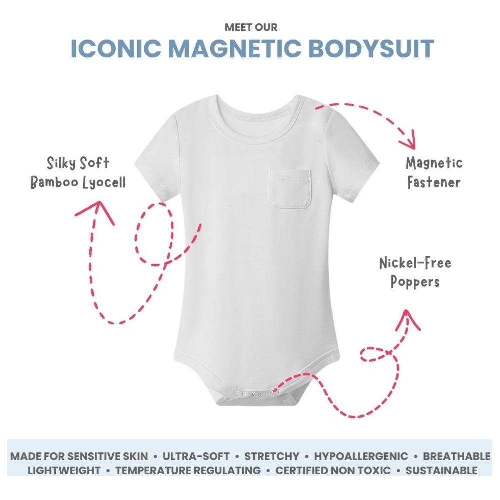 Atlas & Maya - Iconic Short Sleeve Magnetic Bodysuit With Pocket - White