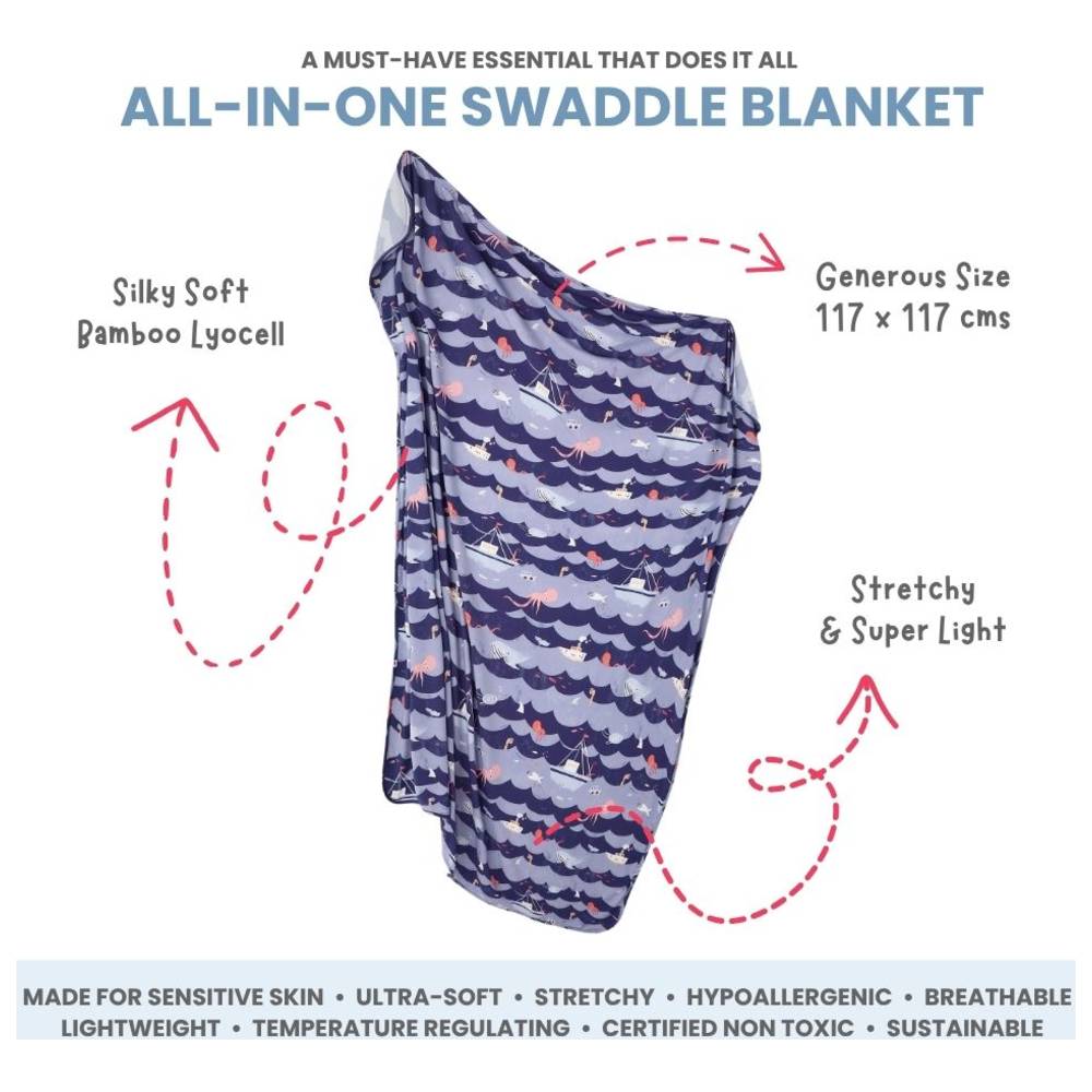 Atlas & Maya - Stretchy Bamboo Multipurpose Swaddle Blanket - Ocean Snuggles
