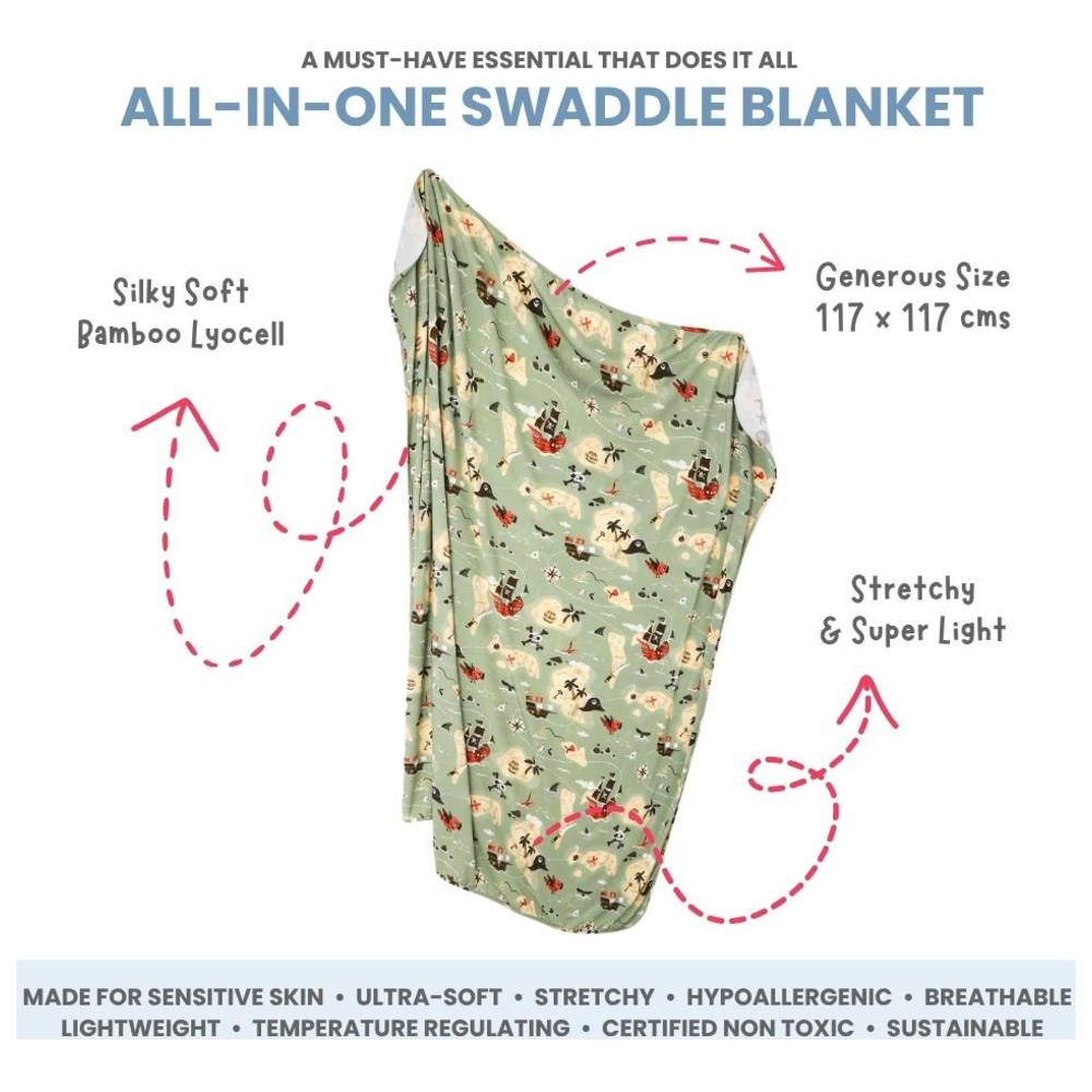 Atlas & Maya - Stretchy Bamboo Multipurpose Swaddle Blanket - Pirate Bay