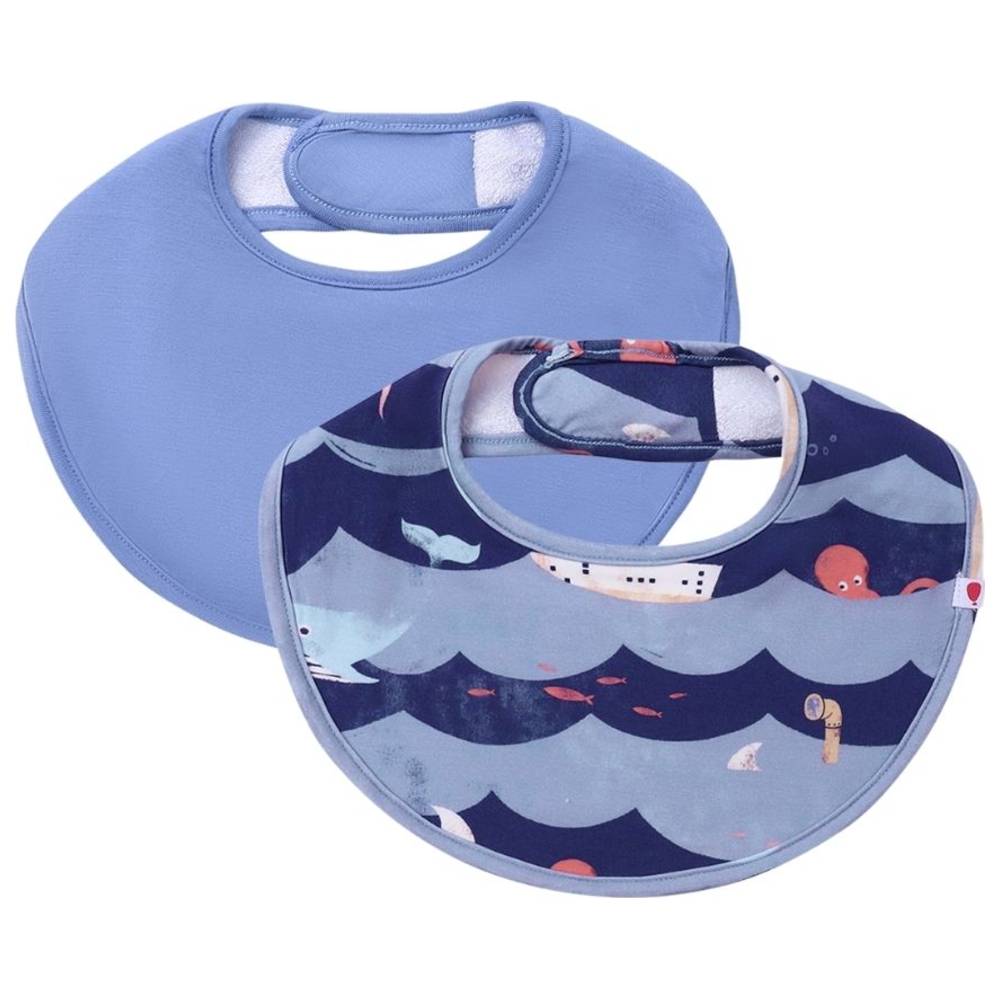 Atlas & Maya - Organic Bamboo Magnetic Bandana Bibs - Blue Gingham/Blue - 2 Pcs