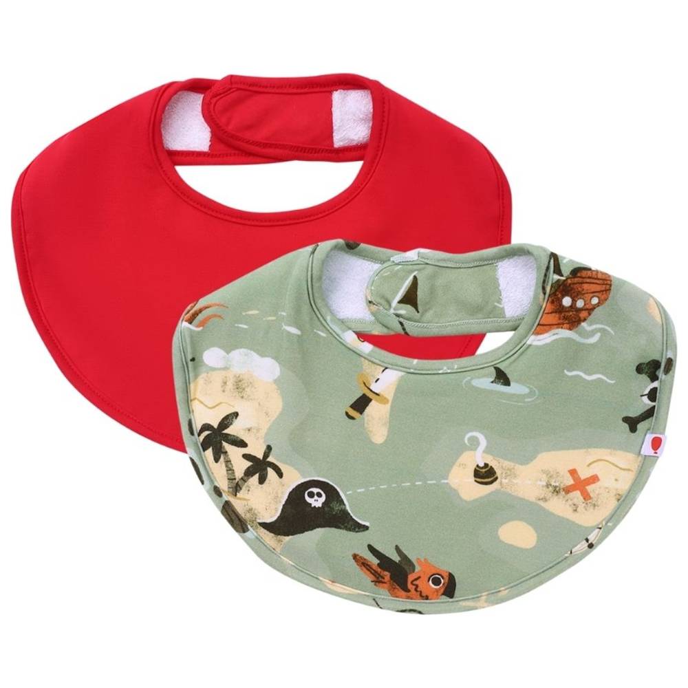 Atlas & Maya - Organic Bamboo Magnetic Round Bibs - Pirate Bay/Red - 2 Pcs