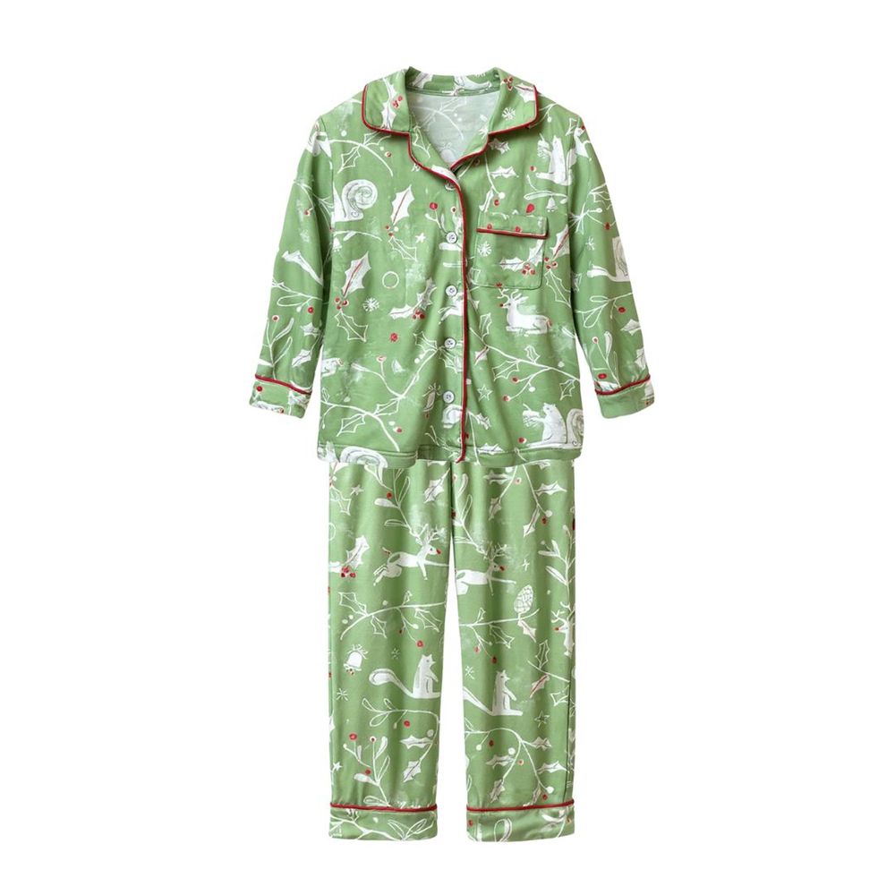 Atlas & Maya - 2pc-Set - Organic Bamboo Christmas Buttoned Women's Set Pajama - Evergreen Tale