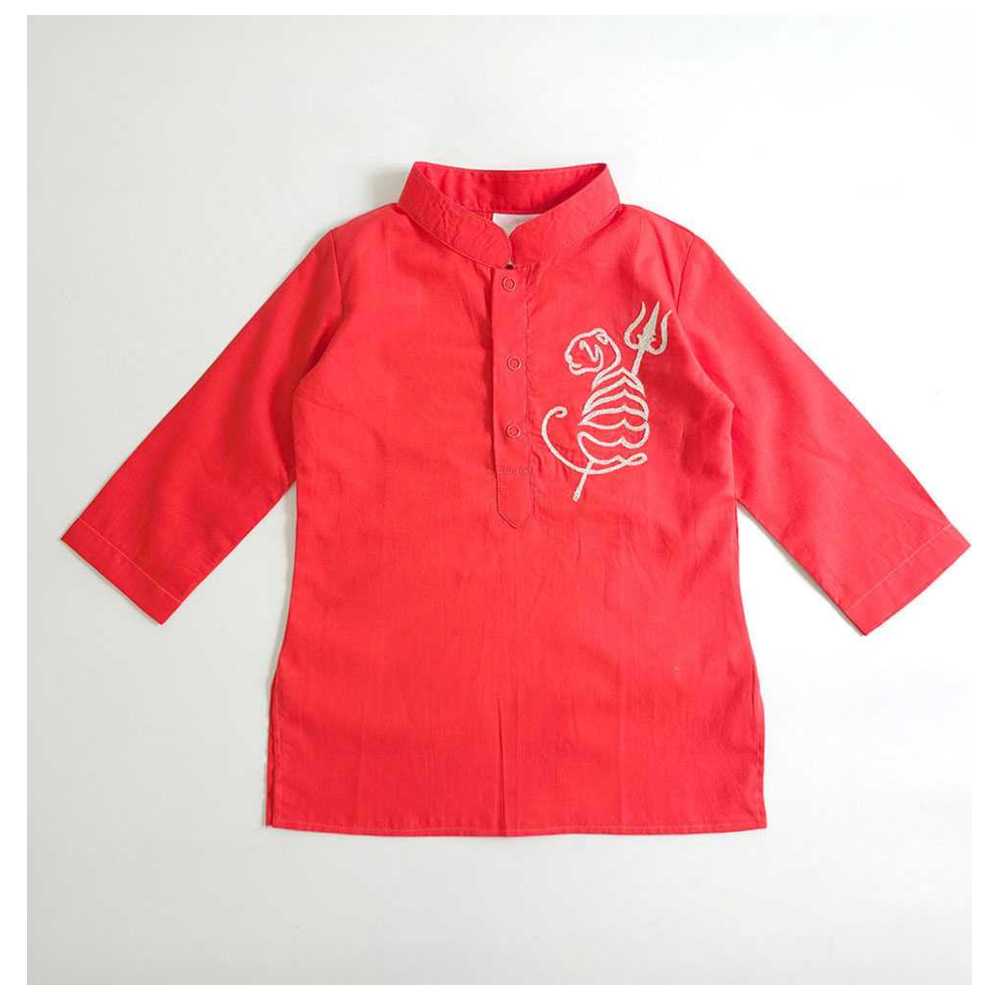 Keebee - 2pc-Set - Organic Cotton Tiger Embroidered Kurta & Patiala Pants