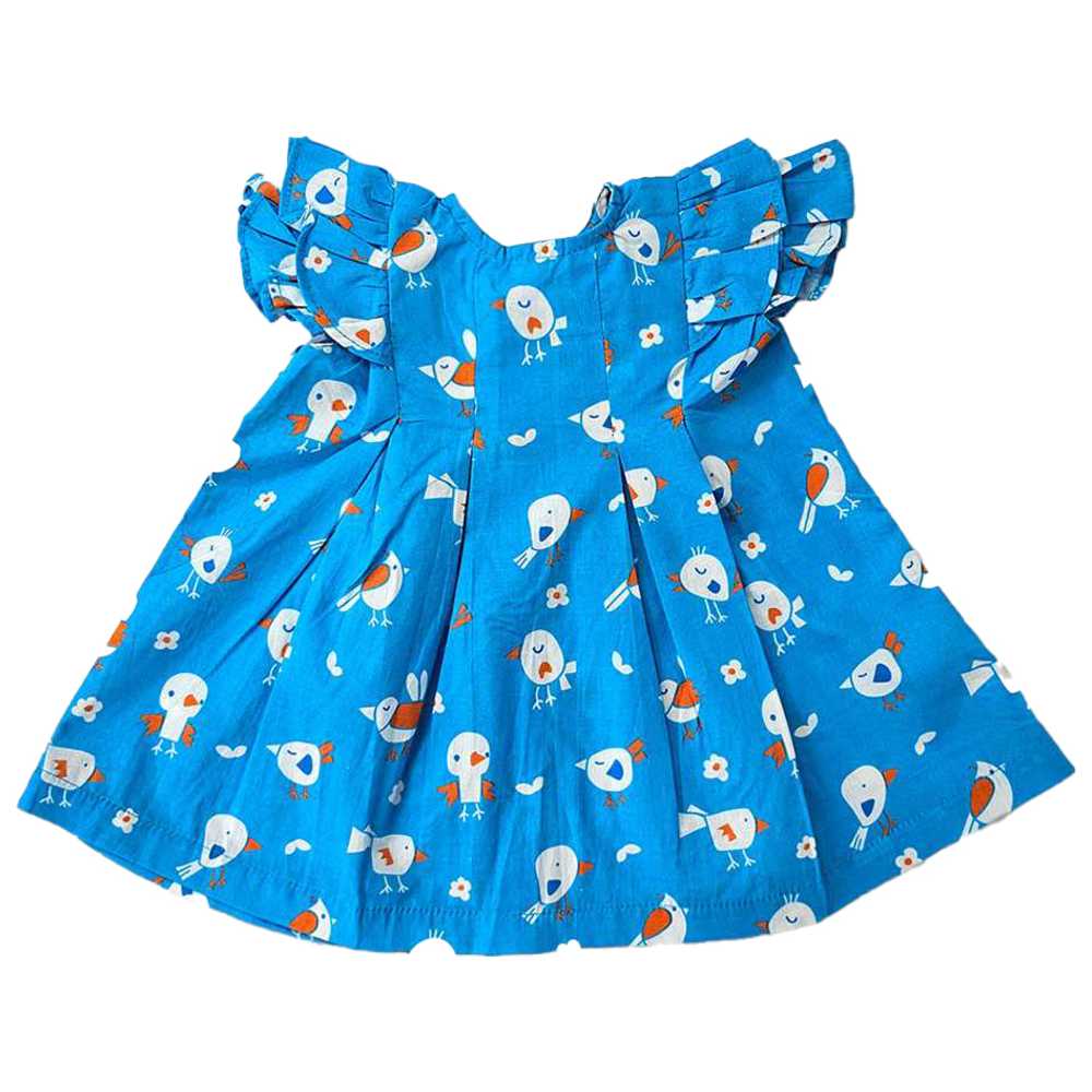 Keebee - Organic Cotton Birdie Print Iris Dress - Blue
