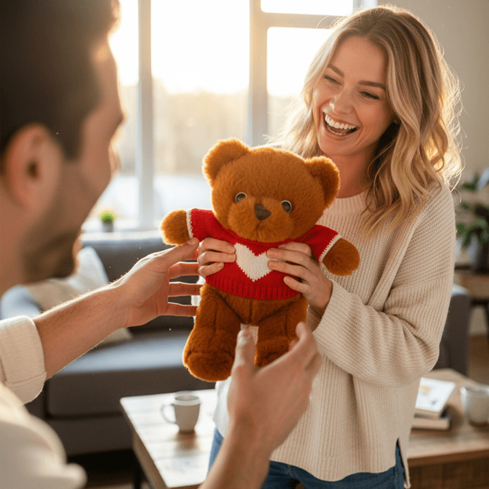 Share the Love - Warm Hugs Teddy With Heart Sweater - Brown - 25 cm