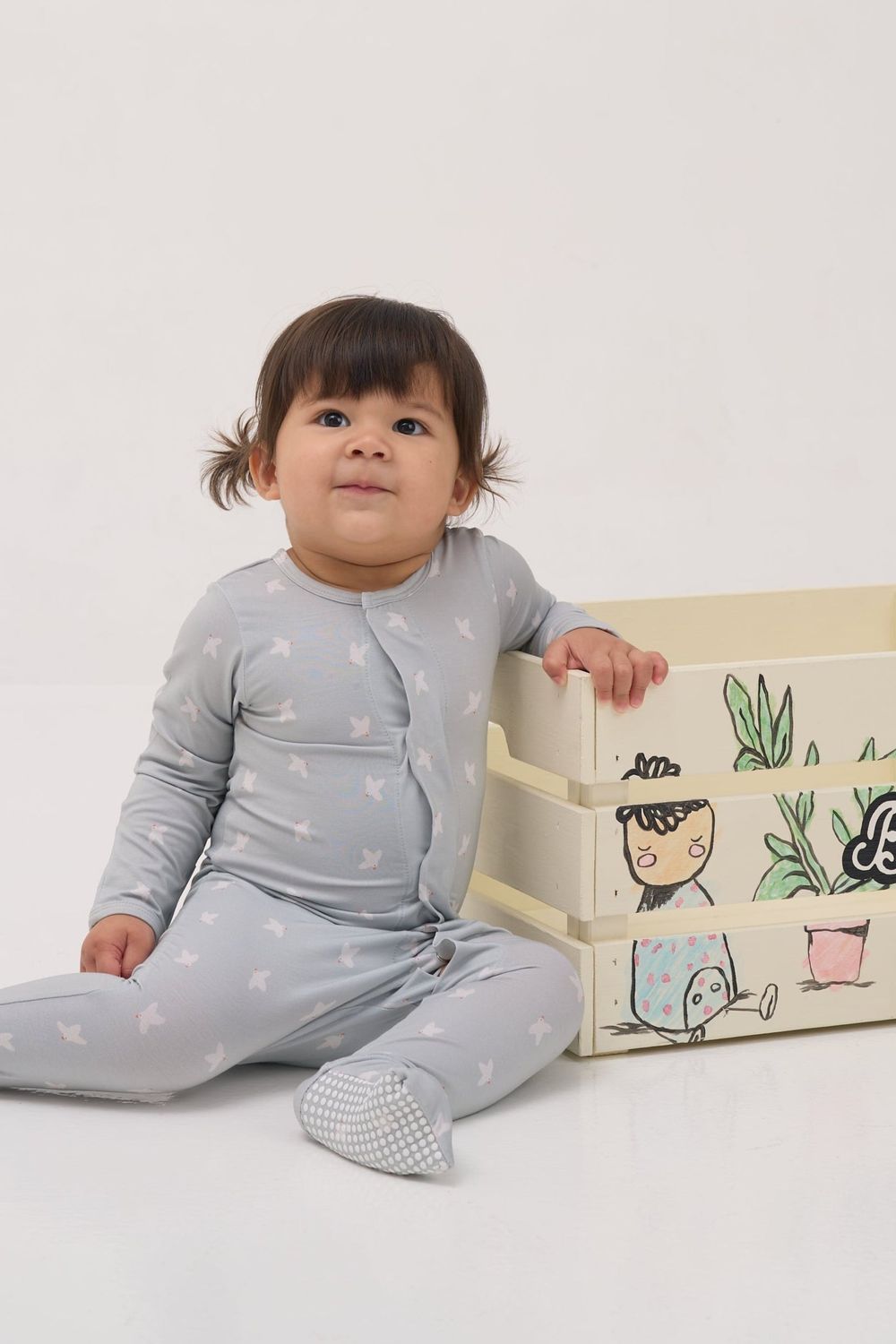 Bumbabae - Baby's Magnetic Sleepsuit - Olive Doves