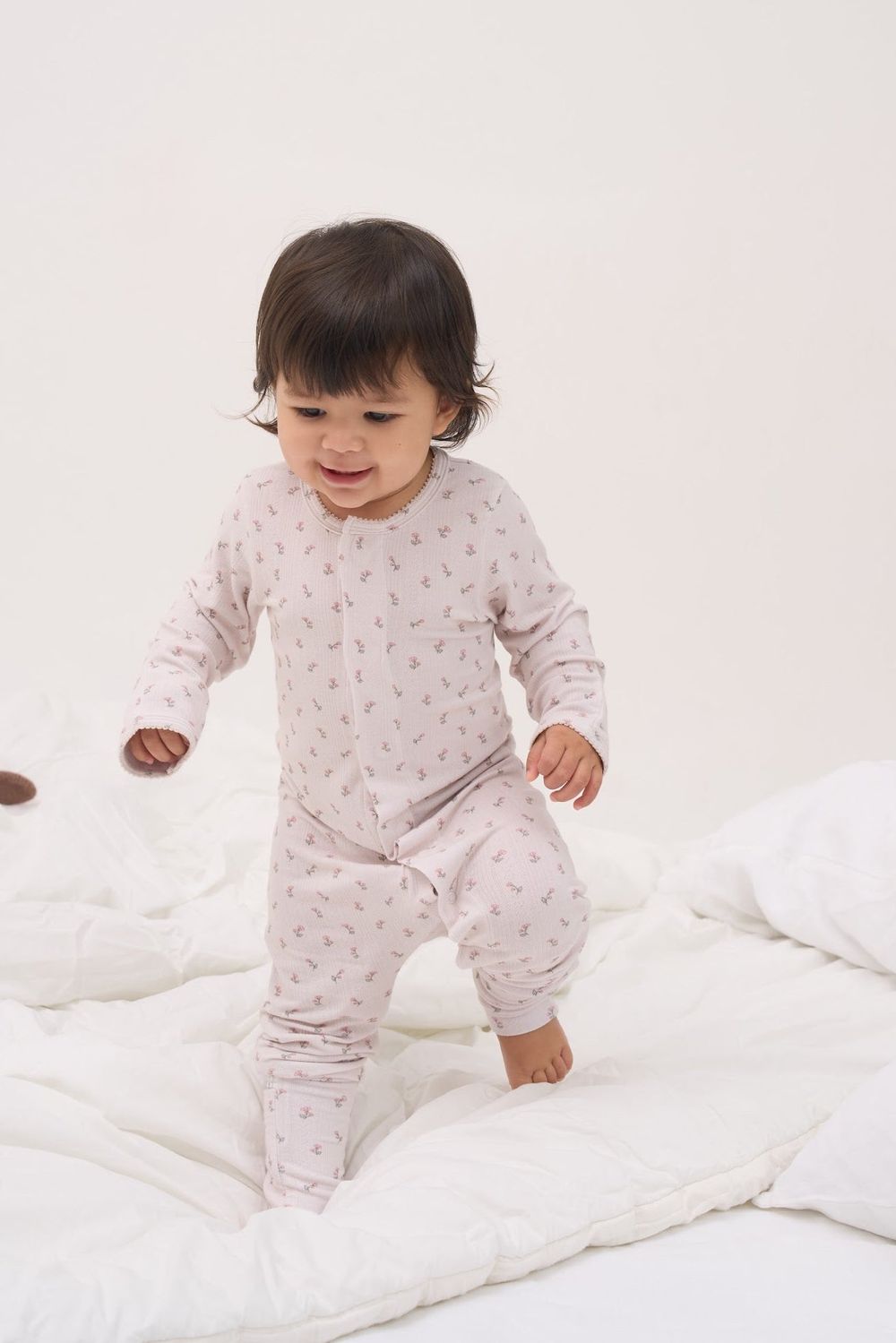 Bumbabae - Garden Spray Pointelle Magnetic Sleepsuit - Pink