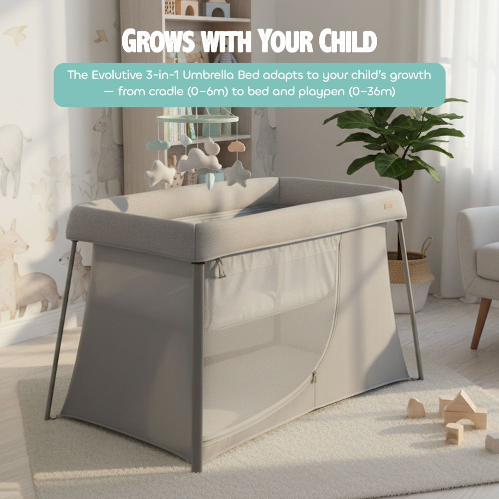 Beaba 4-In-1 Travel Cot Pebble - Grey