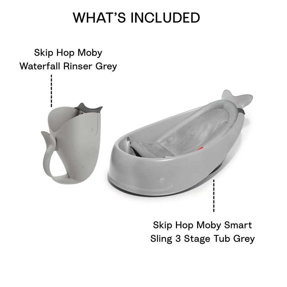 Skip Hop - Moby Smart Sling 3-Stage Tub - Grey + Moby Waterfall Rinser - Grey
