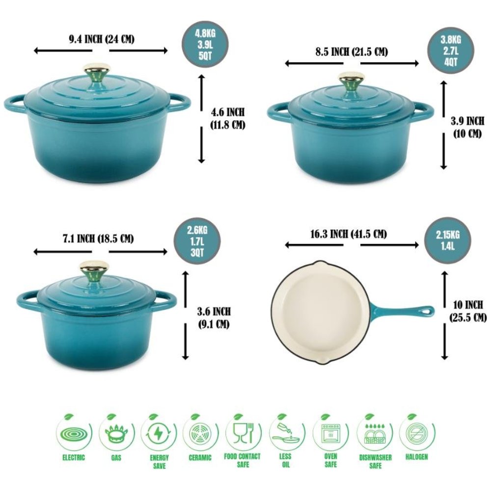 Vav Get - Non-Stick Enameled Cast Iron Cookware Set - 11 Pcs
