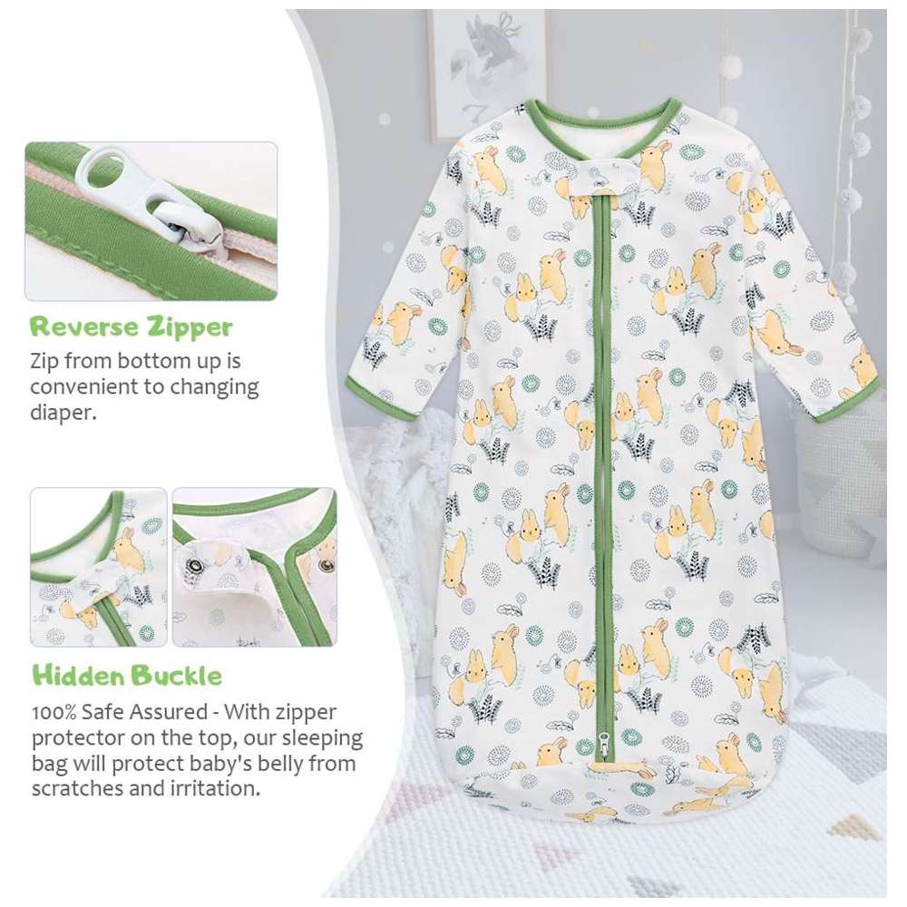Miracle Baby - Baby 0.5 TOG Long Sleeves Double Zipper Sleeping Sack - Green