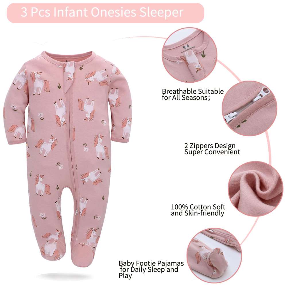 Miracle Baby - 3pc-Set - Baby Girl's 100% Cotton Long Sleeves Rompers - Pink