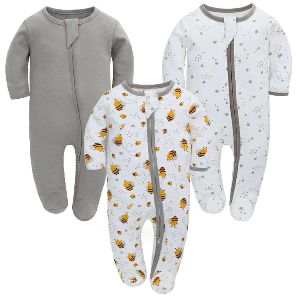 Miracle Baby - 3pc-Set - Baby 100% Cotton Long Sleeves Rompers - Grey