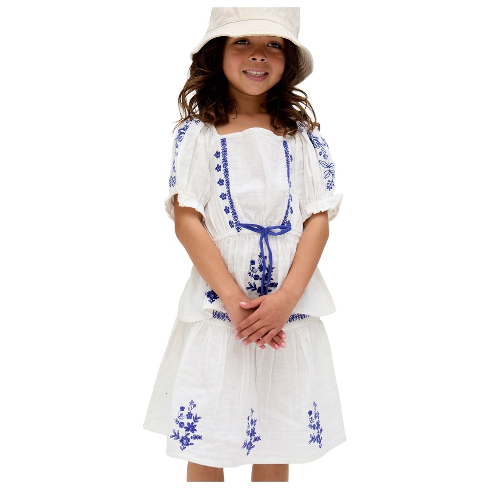 Raffya Kids - Girl's Ally Peplum Embroidered Blouse - White