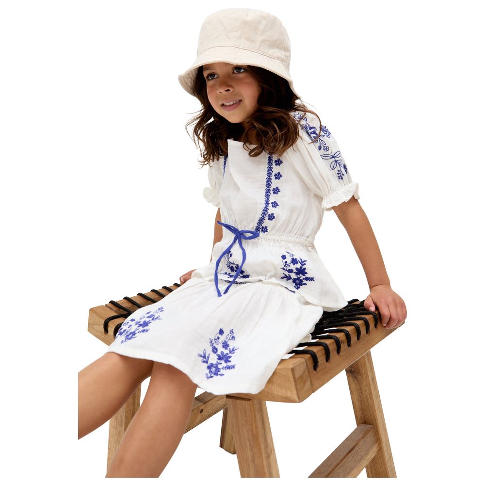 Raffya Kids - Girl's Ally Peplum Embroidered Blouse - White