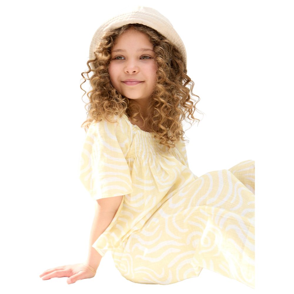 Raffya Kids - 2pc-Set - Girl's Nia Shirred Neck Zebra Swirl Print Co-Ord Set - Yellow
